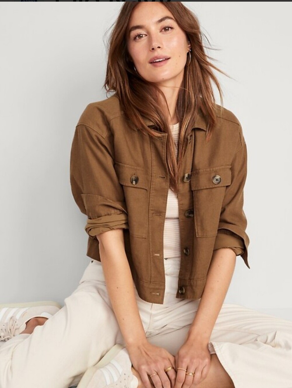 Old Navy Brown Cropped Button-Up Jacket Sz M